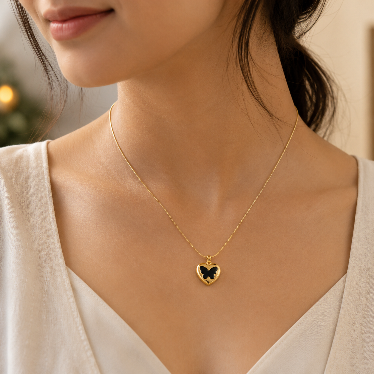 Midnight Butterfly Heart Necklace